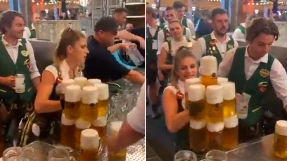 Watch: Waitress Carries 13 Beer Mugs At A Time, Internet Impressed